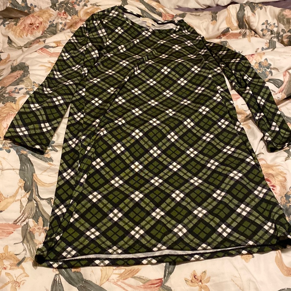 Michael Michael Kors green/white/Black plaid long sleeve dress